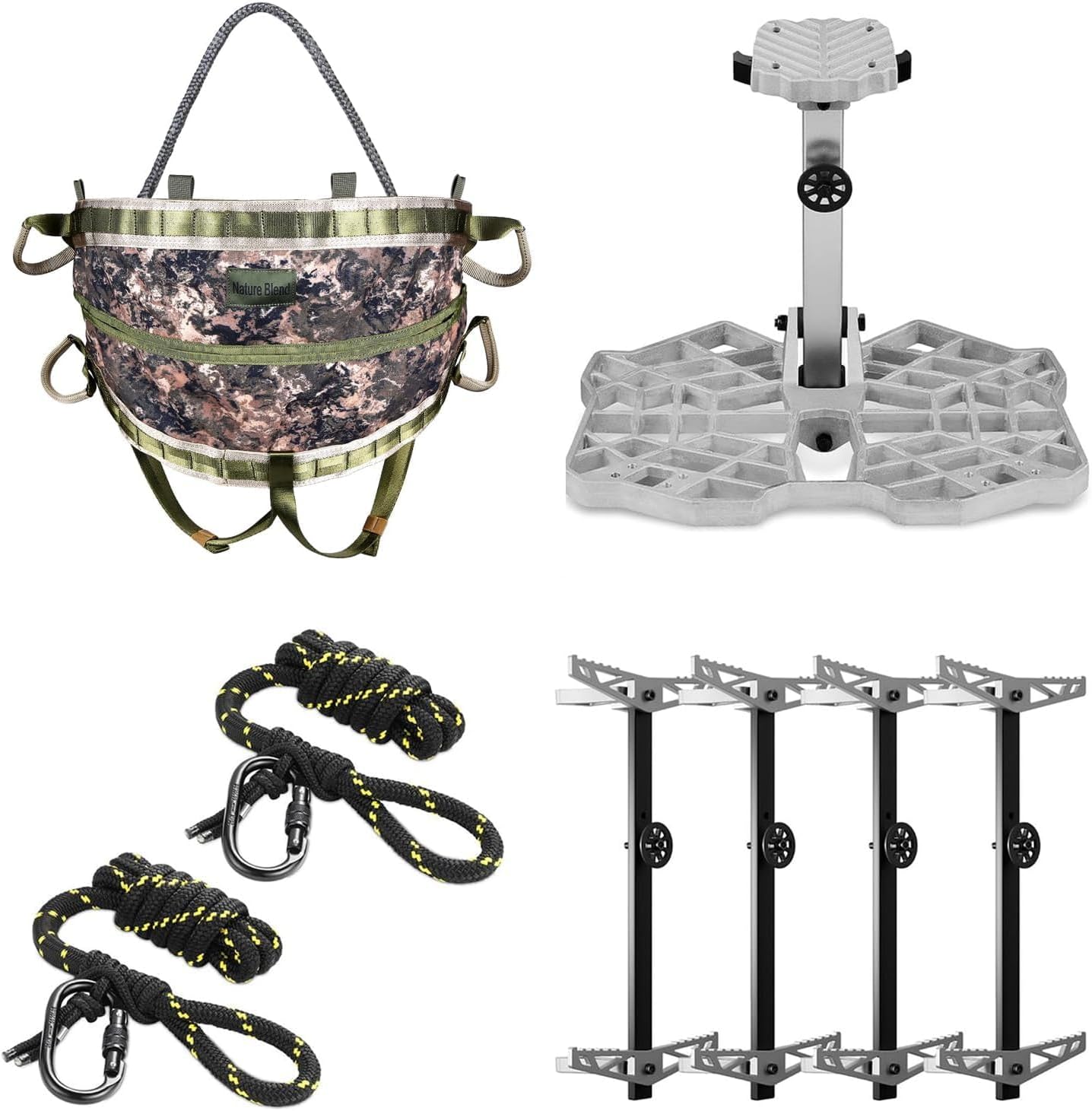 Full Mobile Tree Saddle Hunting System Kit - Includes 16"x12" Aluminum Saddle Hunting Platform, Gen1 Hunting Saddle, 4-Pack Climbing Sticks, Bridge, Tether, and 2-Pack Lineman's Rope