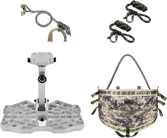 Complete Tree Saddle Hunting System Kit: Includes 16"x12" Aluminum Saddle Hunting Platform, Gen1 Hunting Saddle, Bridge, Tether & Lineman's Rope for Saddle Hunting