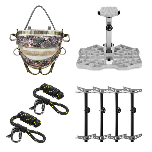 Full Mobile Saddle Hunting System - 16'*12' Saddle Platform, The Gen 2 Hunting Saddle, 4 Pack of Tree Climbing Sticks, 96 Inches Lineman's Rope,Tether,Saddles are shipped randomly